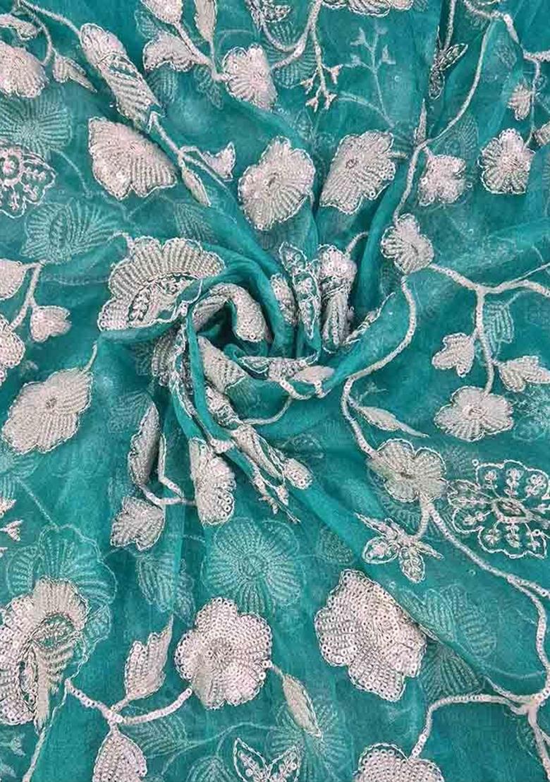 Green Sequin Embroidered Blouse Organza Pre Draped Saree Set