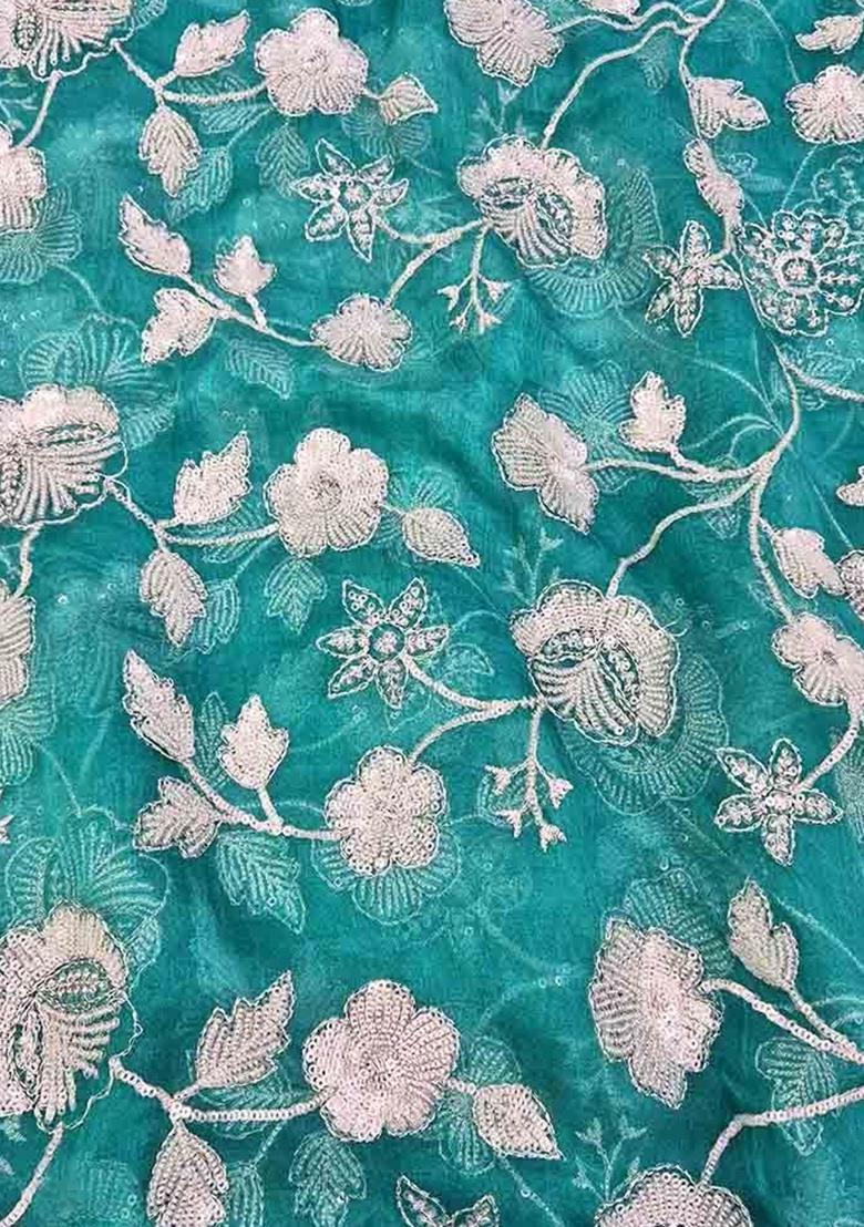 Green Sequin Embroidered Blouse Organza Pre Draped Saree Set