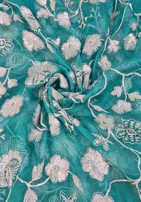 Green Sequin Embroidered Blouse Organza Pre Draped Saree Set