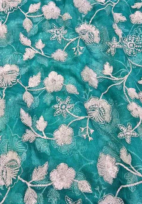 Green Sequin Embroidered Blouse Organza Pre Draped Saree Set