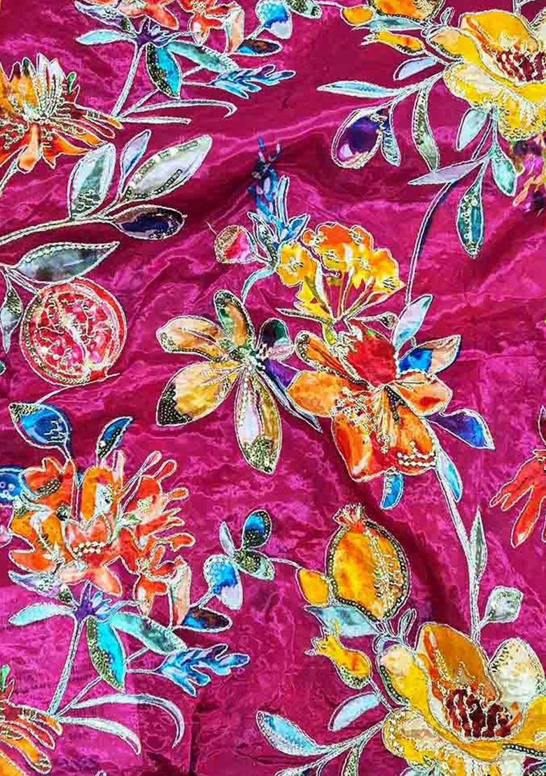 Pink Sequin Embroidered Organza Pre Draped Saree Set - Indya