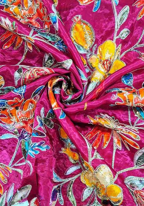 Pink Sequin Embroidered Organza Pre Draped Saree Set