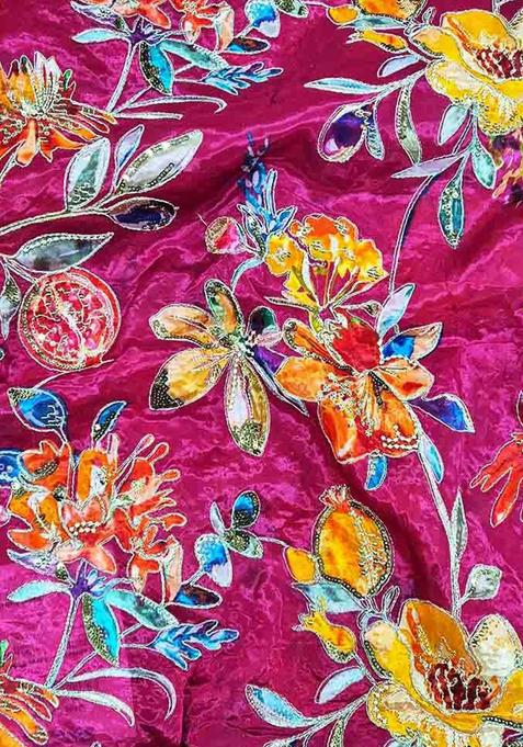 Pink Sequin Embroidered Organza Pre Draped Saree Set