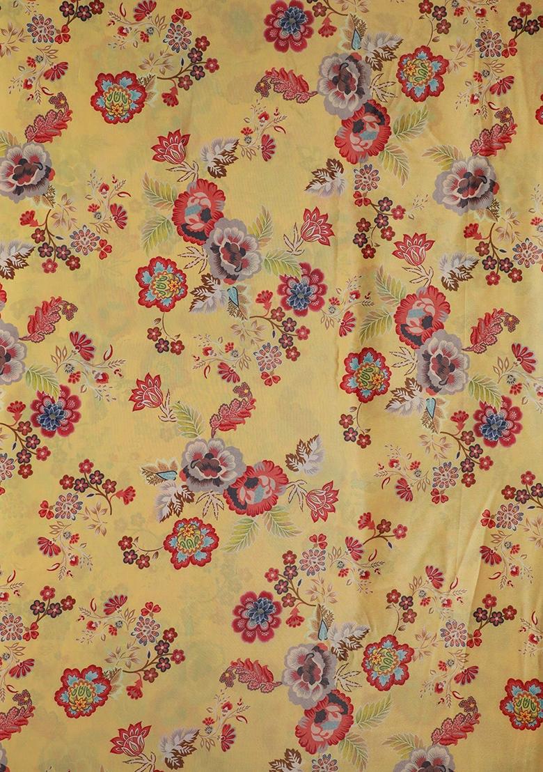 Yellow Printed Crepe Pre Draped Saree Set