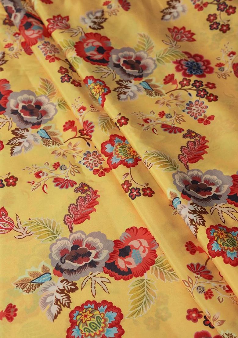 Yellow Printed Crepe Pre Draped Saree Set