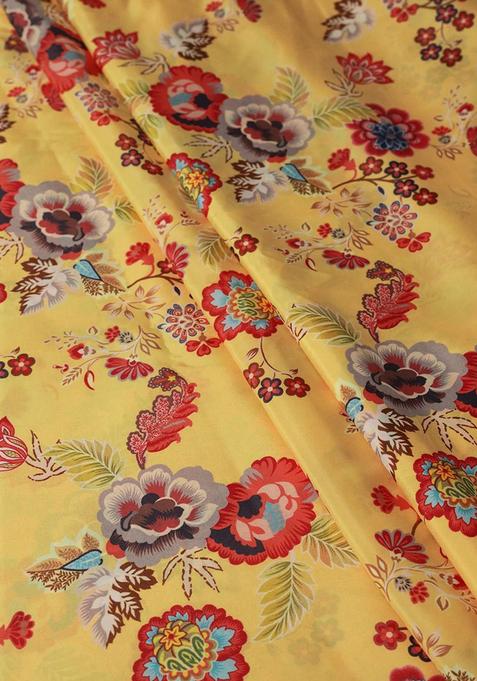 Yellow Printed Crepe Pre Draped Saree Set