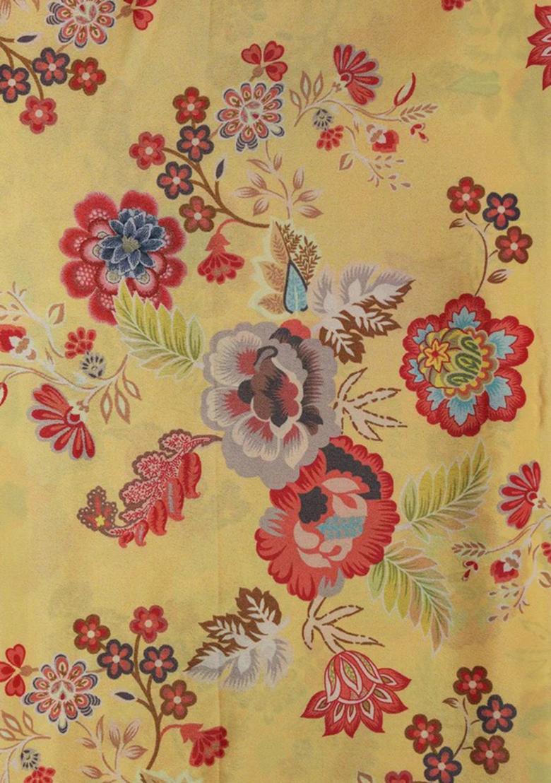 Yellow Printed Crepe Pre Draped Saree Set - Indya