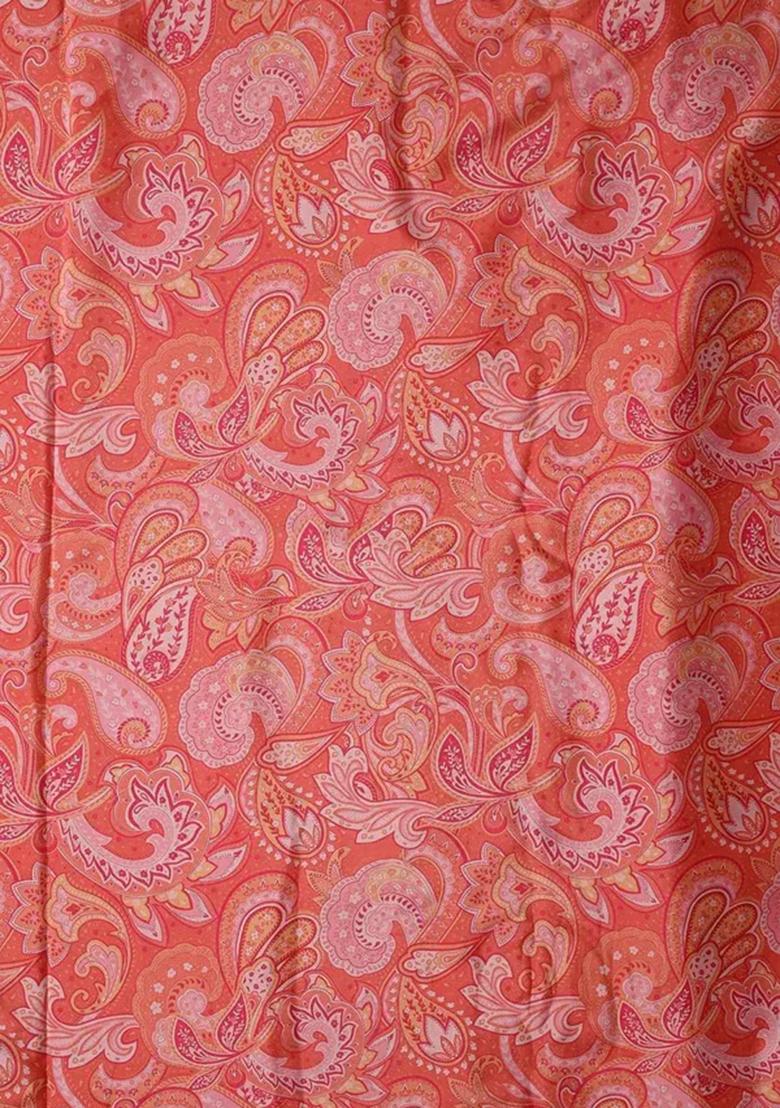 Peach Printed Crepe Pre Draped Saree Set - Indya