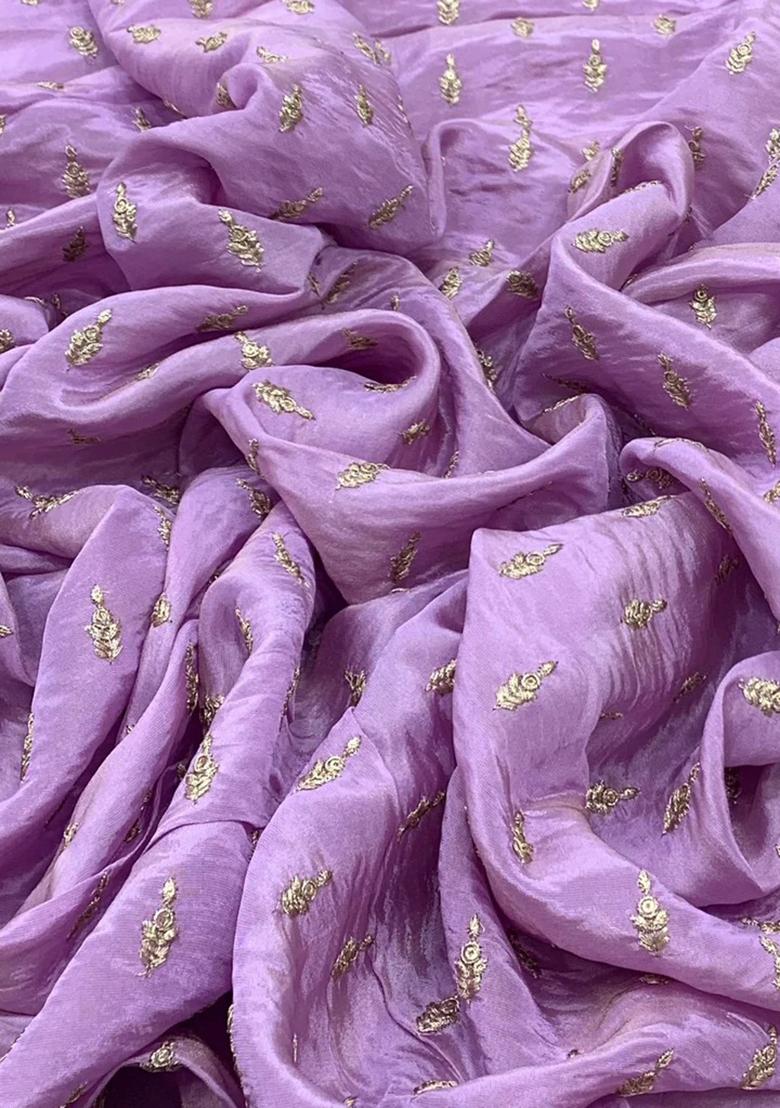 Lavender Sequin Embroidered Tissue Pre Draped Saree Set