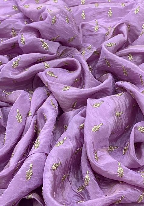Lavender Sequin Embroidered Tissue Pre Draped Saree Set