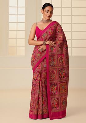 Pink Embroidered Crepe Pre Draped Saree Set