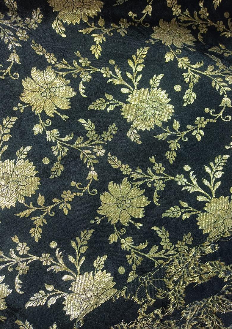 Black Brocade Pre Draped Saree Set