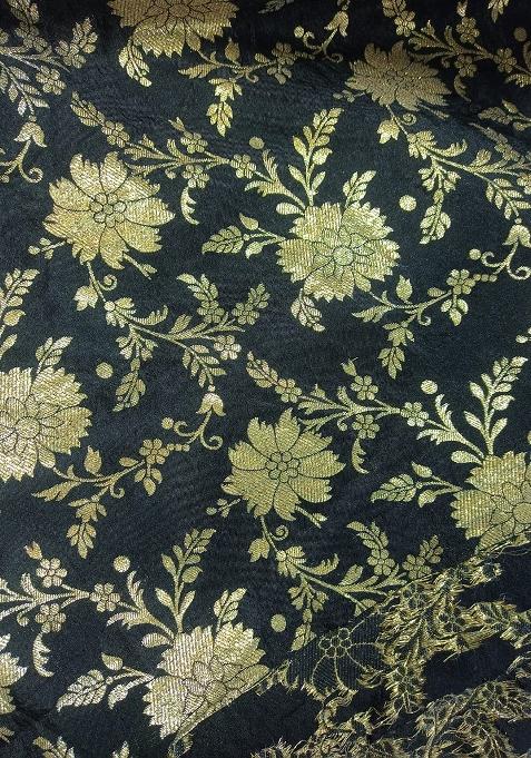 Black Brocade Pre Draped Saree Set