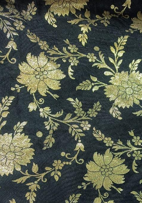 Black Brocade Pre Draped Saree Set