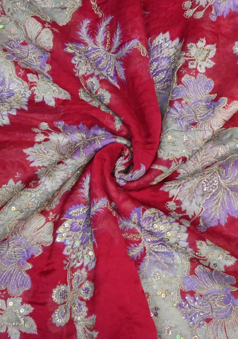 Red Embroidered Organza Pre Draped Saree Set