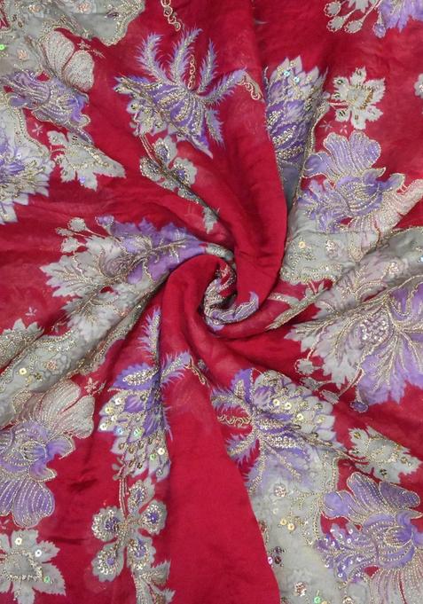 Red Embroidered Organza Pre Draped Saree Set