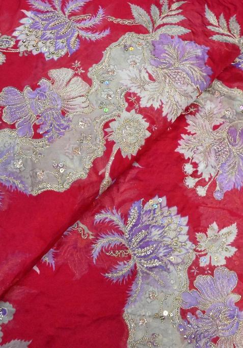 Red Embroidered Organza Pre Draped Saree Set