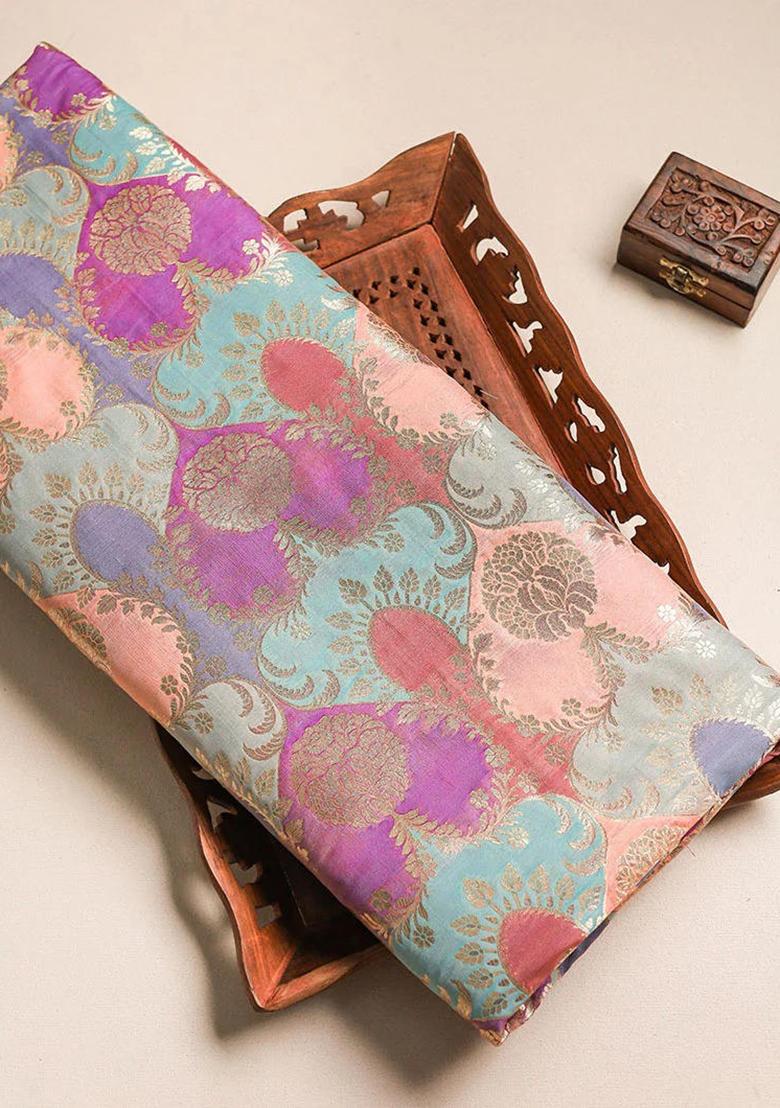 Multicolor Brocade Pre Draped Saree Set