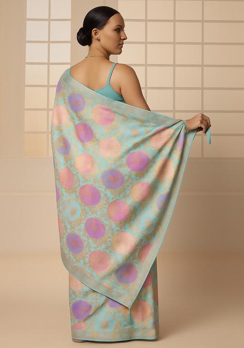 Multicolor Brocade Pre Draped Saree Set