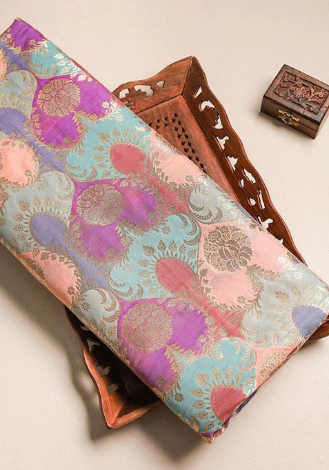 Multicolor Brocade Pre Draped Saree Set