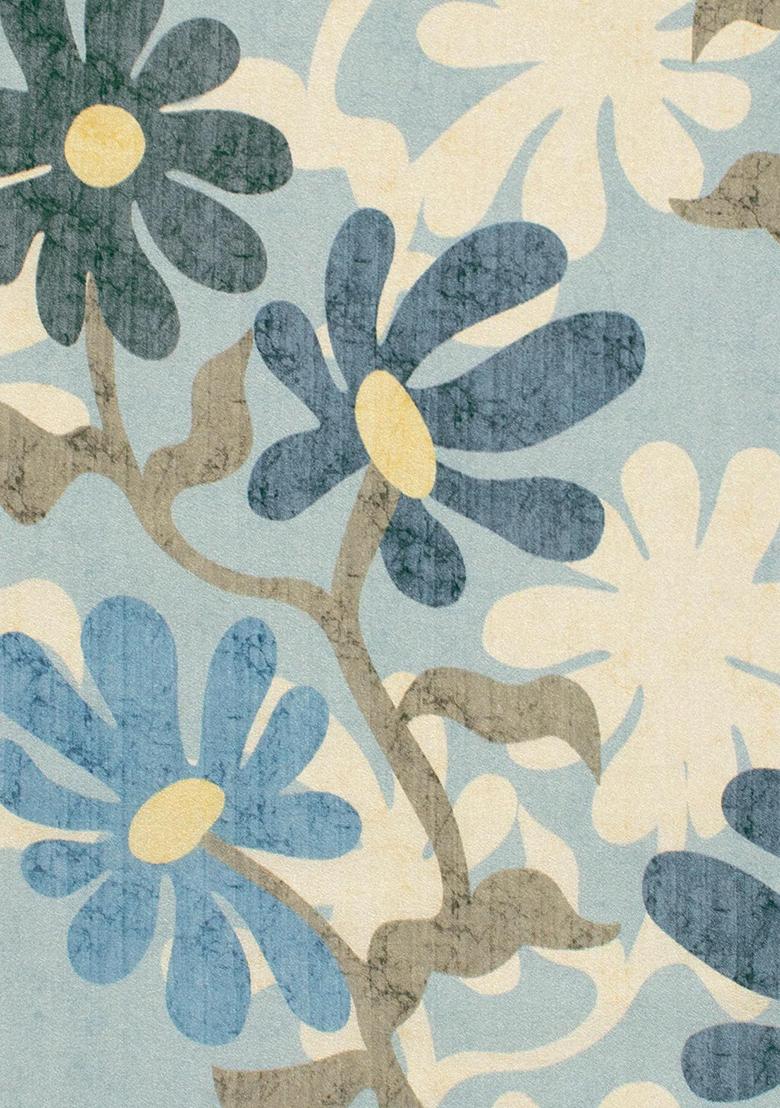 Blue Printed Crepe Pre Draped Saree Set