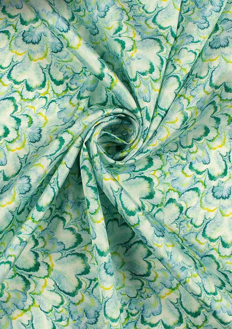 Sea Green Printed Crepe Pre Draped Saree Set