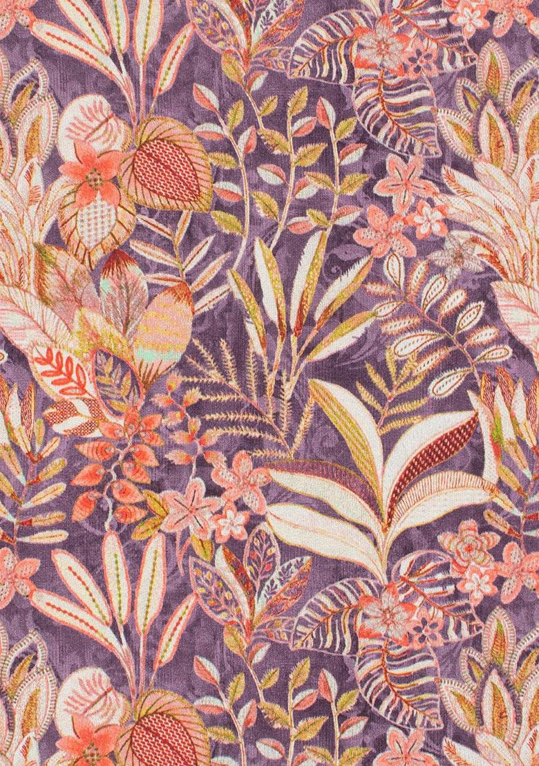 Purple Printed Crepe Pre Draped Saree Set - Indya