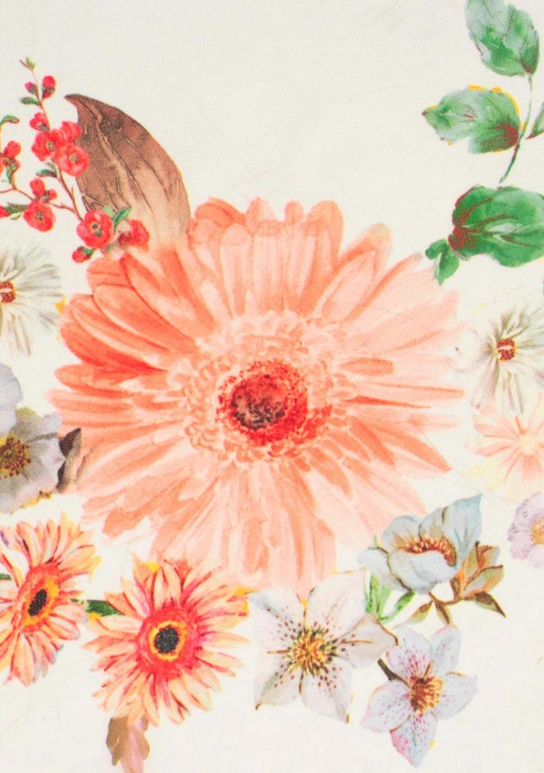 Off White Printed Georgette Pre Draped Saree Set - Indya