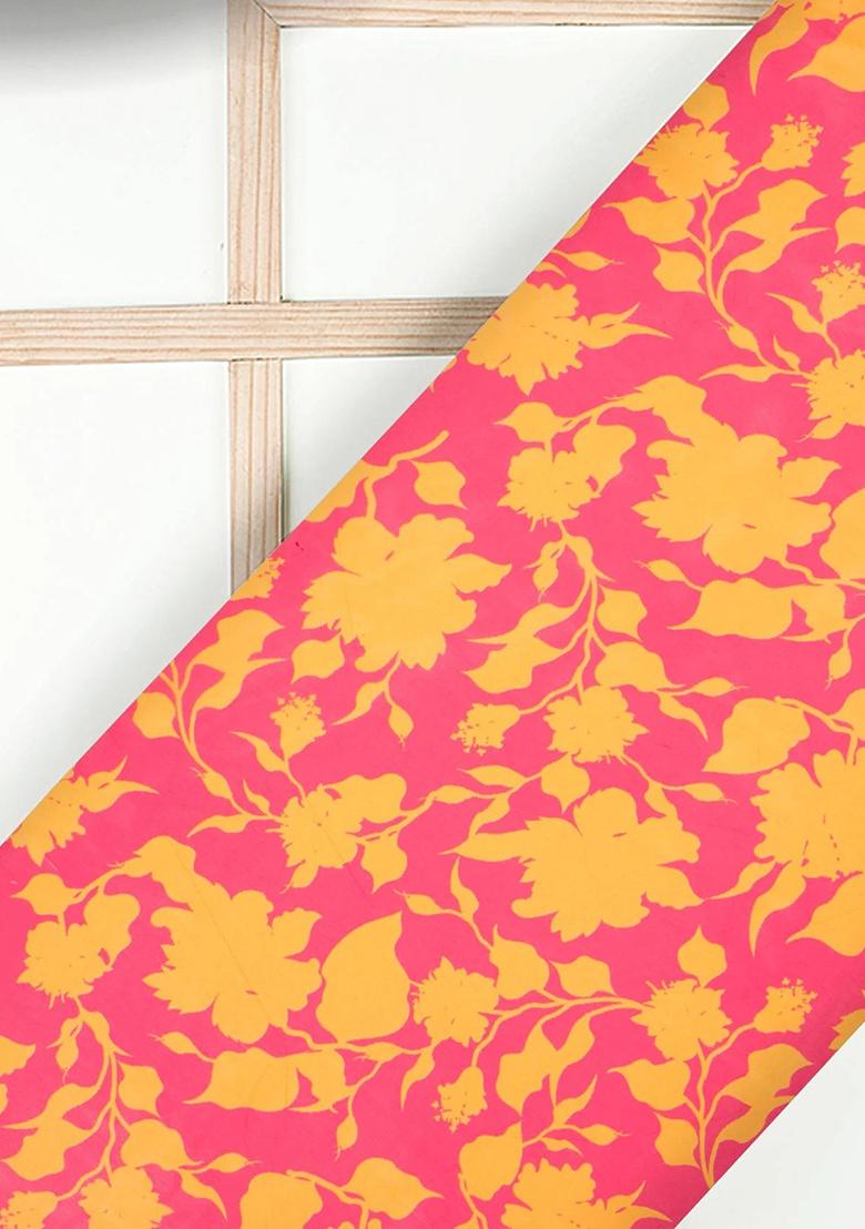 Hot Pink Printed Georgette Pre Draped Saree Set - Indya