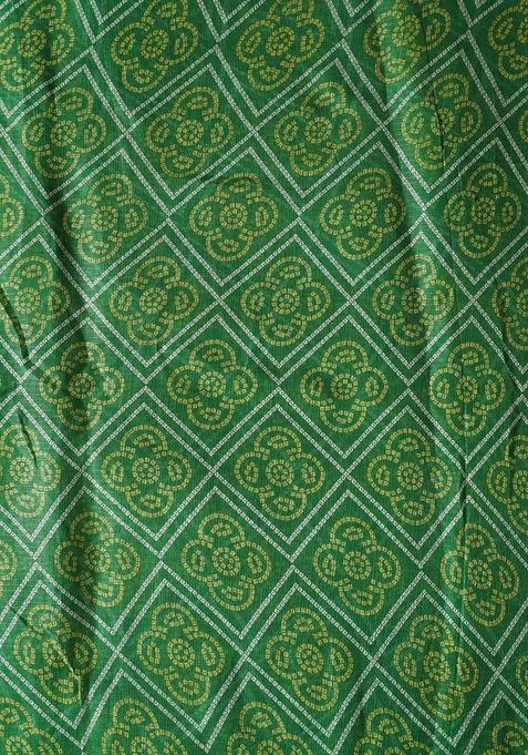 Green Printed Kota Doria Pre Draped Saree Set