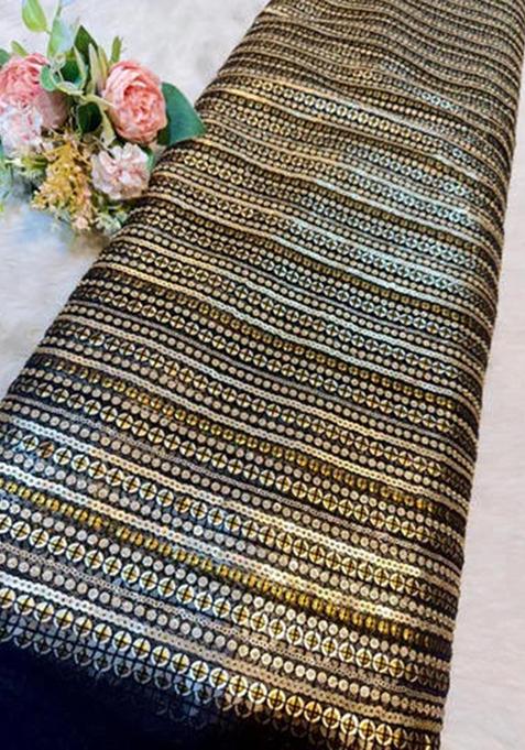 Black And Golden Sequined Embellished Georgette Pre Draped Saree Set