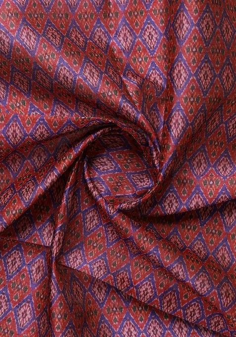 Maroon Printed Silk Pre Draped Saree Set