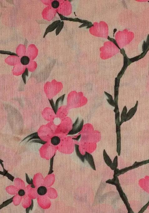 Peach Printed Silk Pre Draped Saree Set