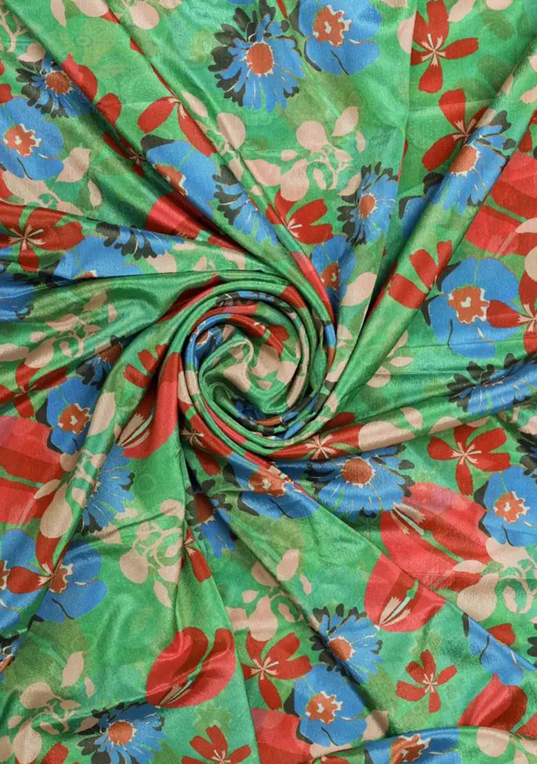 Green Printed Chinon Pre Draped Saree Set