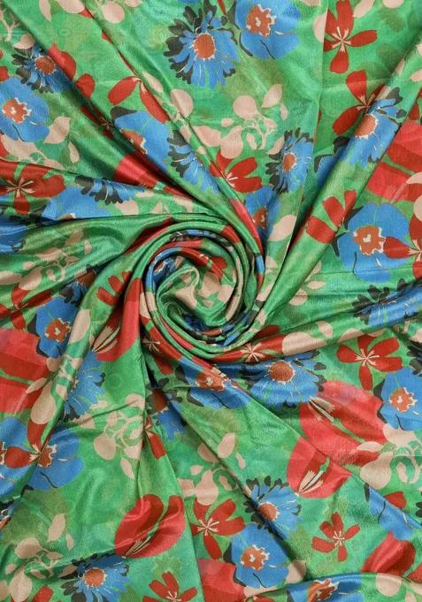 Green Printed Chinon Pre Draped Saree Set