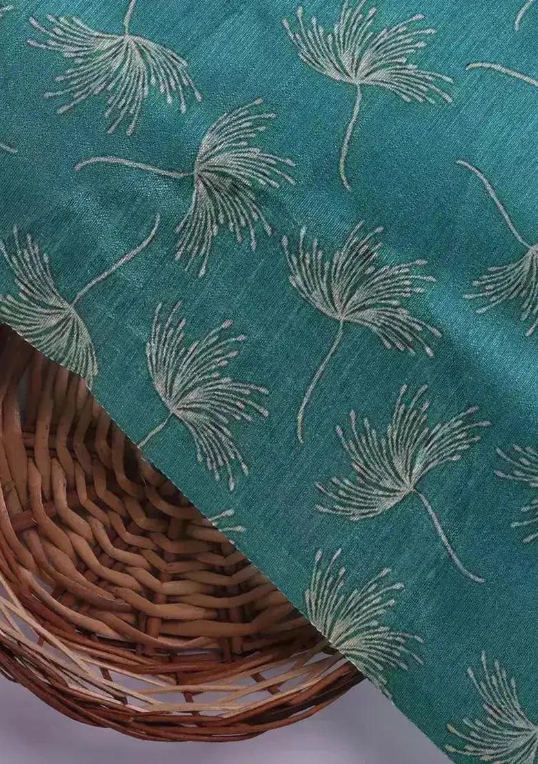 Blue Printed Silk Pre Draped Saree Set