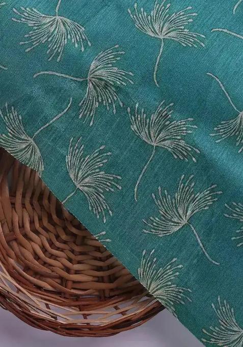 Blue Printed Silk Pre Draped Saree Set