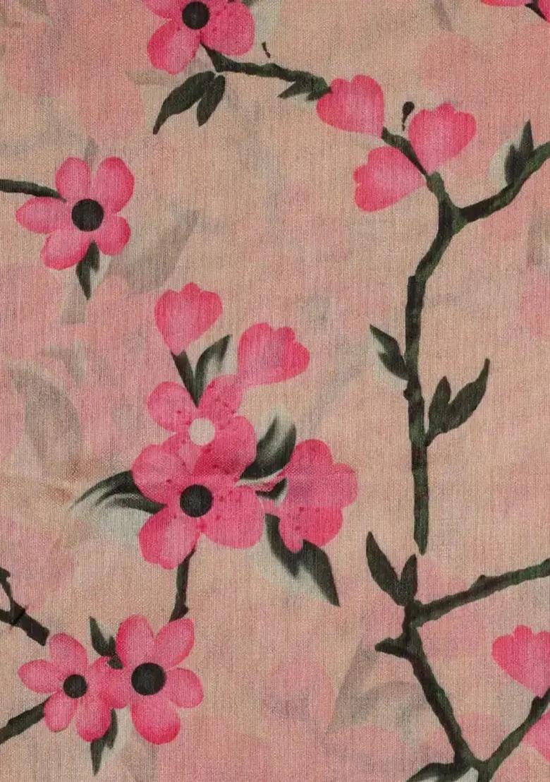 Peach Printed Silk Pre Draped Saree Set