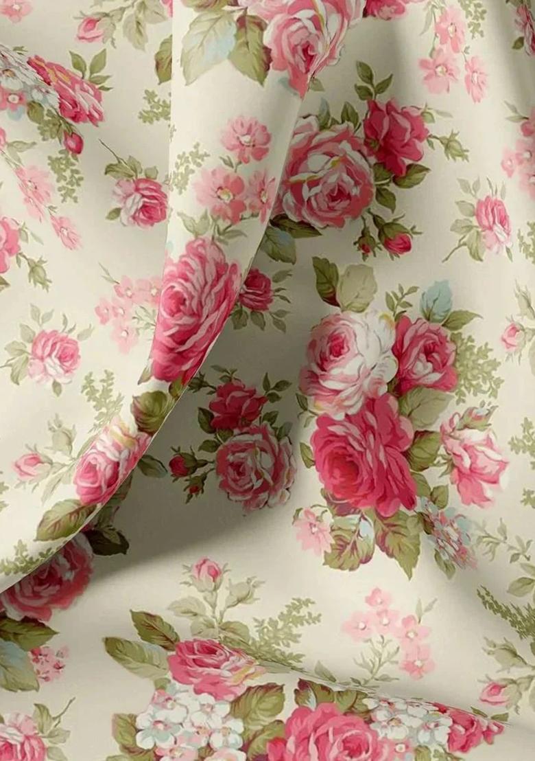 Off White Printed Silk Pre Draped Saree Set