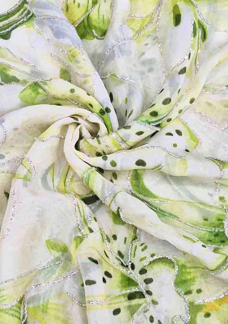 Light Green Printed Organza Pre Draped Saree Set