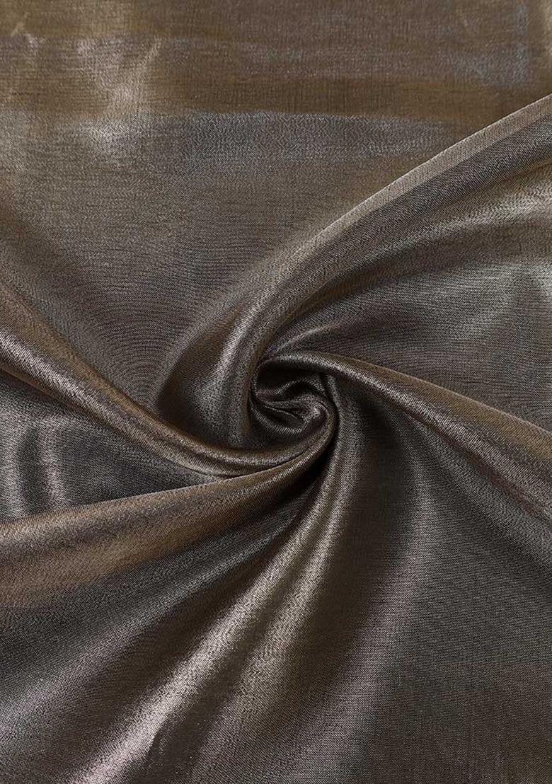 Brown Solid Tissue Pre Draped Saree Set