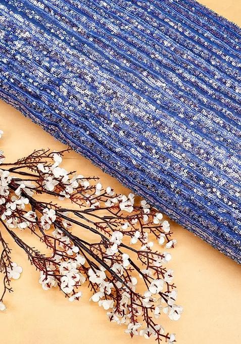 Blue Sequin Embellished Net Pre Draped Saree Set