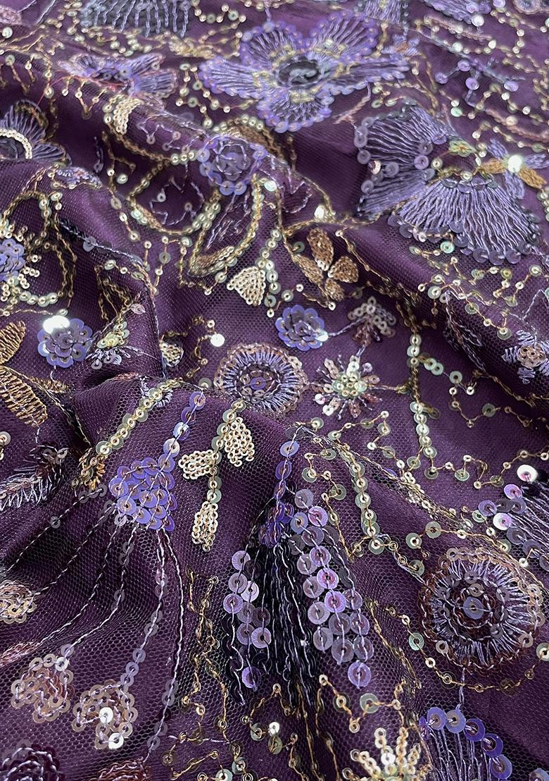 Purple Sequin Embellished Blouse Georgette Pre Draped Saree Set