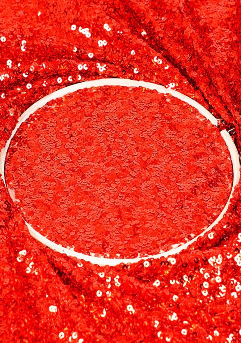 Red Sequin Blouse Georgette Pre Draped Saree Set