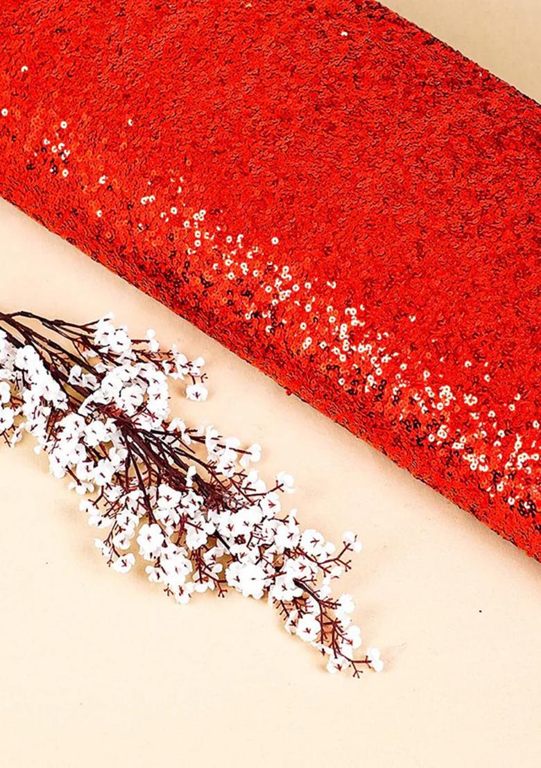 Red Sequin Blouse Georgette Pre Draped Saree Set