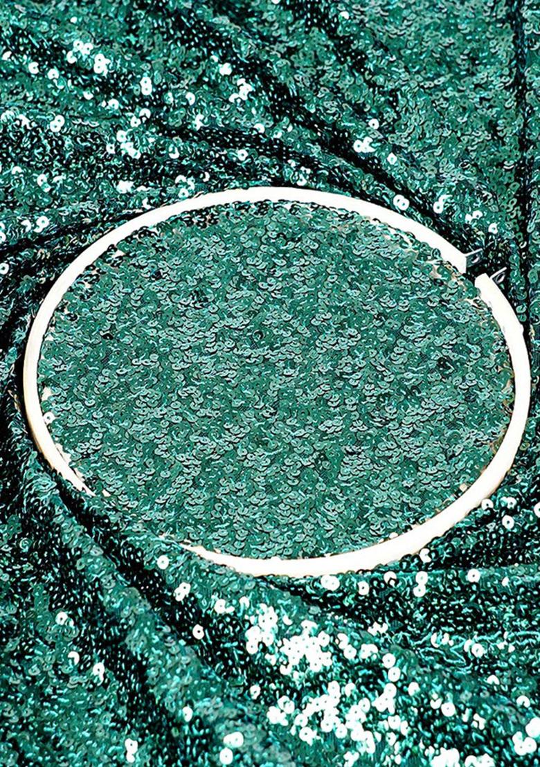 Bottle Green Sequin Blouse Georgette Pre Draped Saree Set