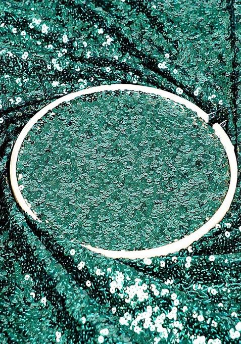 Bottle Green Sequin Blouse Georgette Pre Draped Saree Set