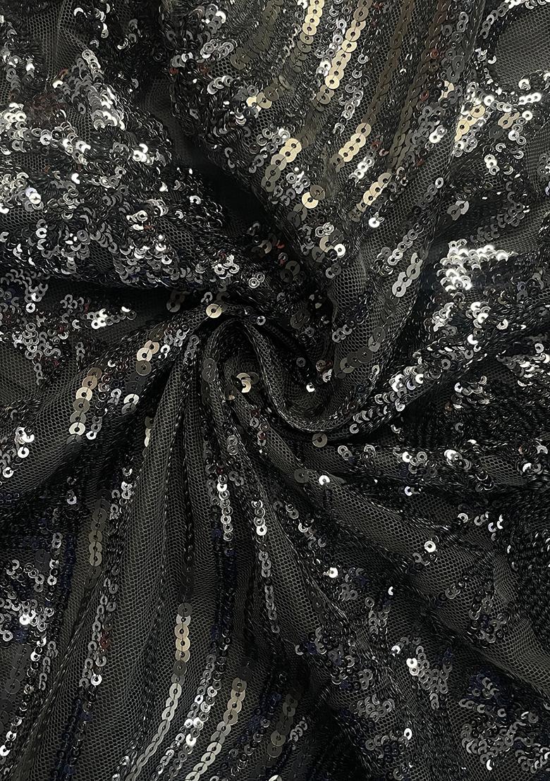 Black Sequin Embellished Blouse Georgette Pre Draped Saree Set