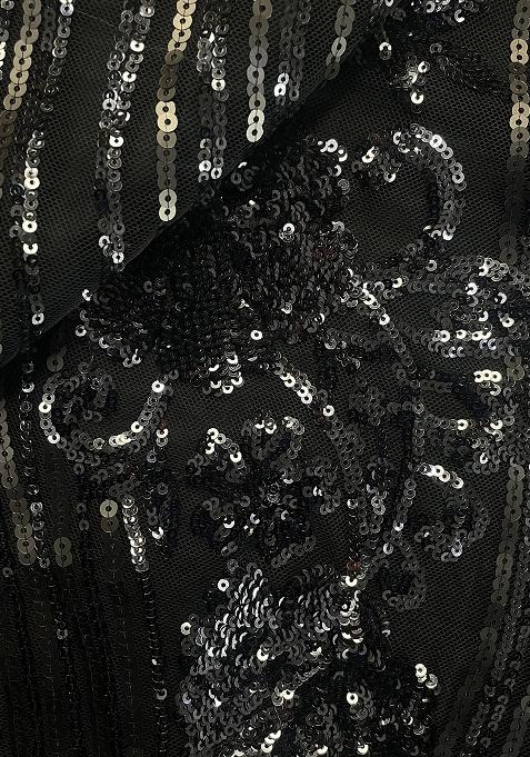 Black Sequin Embellished Blouse Georgette Pre Draped Saree Set