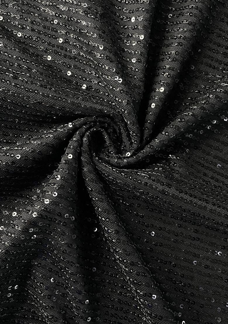 Black Sequin Embroidered Net Pre Draped Saree Set